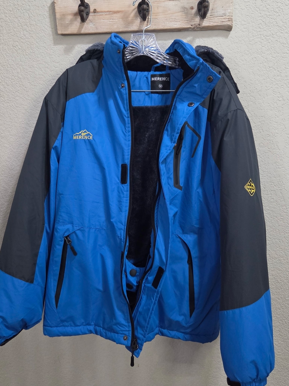 Men's Blue and Gray Insulated Ski Jacket with Hood